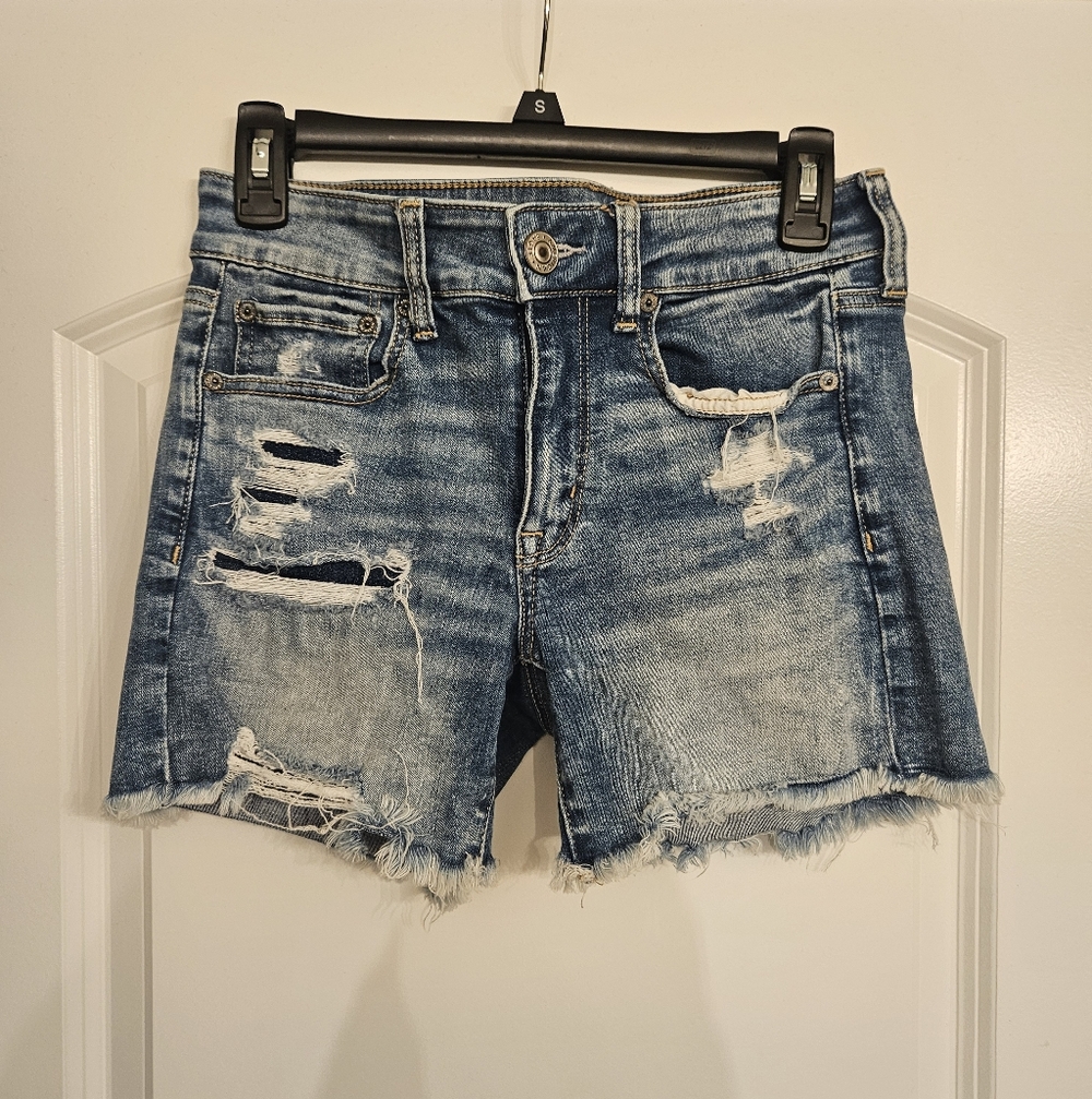 American Eagle Outfitters Blue Distressed Jean Shorts